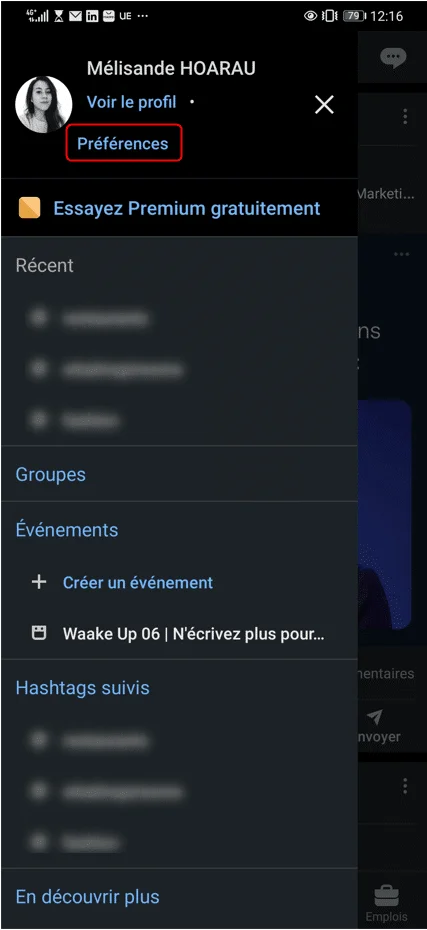 Menu profil LinkedIn mobile Waalaxy