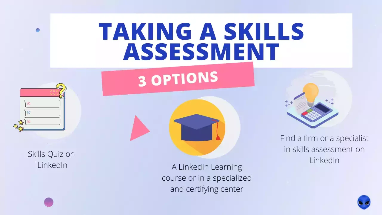 Trois options évaluation compétences LinkedIn