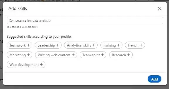 Add skills dialog Waalaxy
