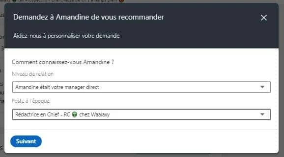 Formulaire demande Amandine Waalaxy
