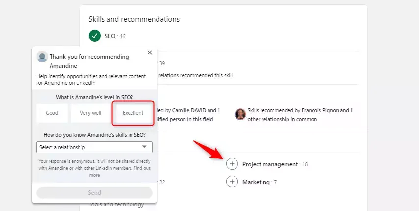 Recommandation LinkedIn SEO skill Waalaxy