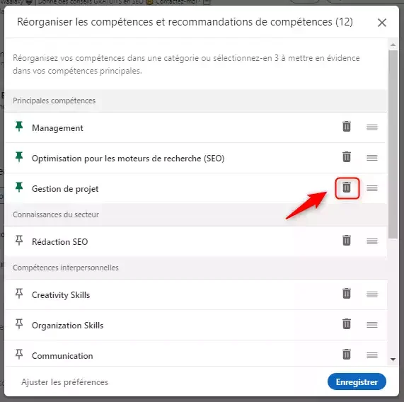 delete linkedin skill