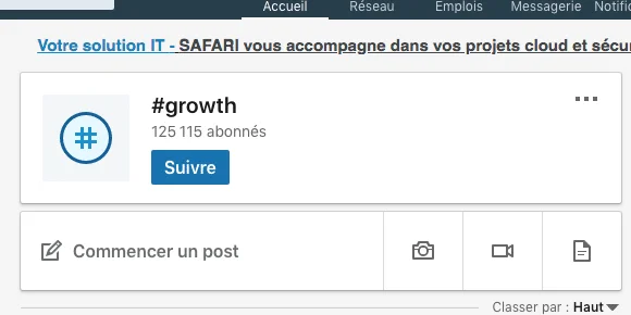 Profil hashtag growth LinkedIn 125k abonnés