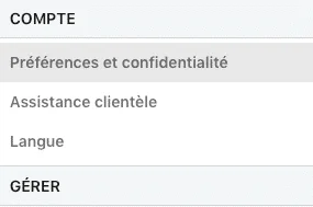 Menu paramètres préférences confidentialité Waalaxy