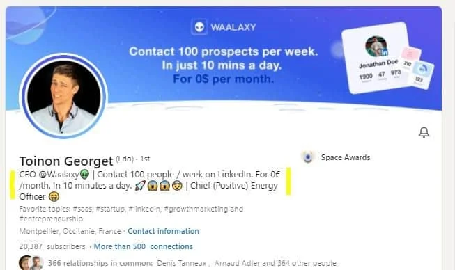 Waalaxy prospection LinkedIn 100 contacts par semaine