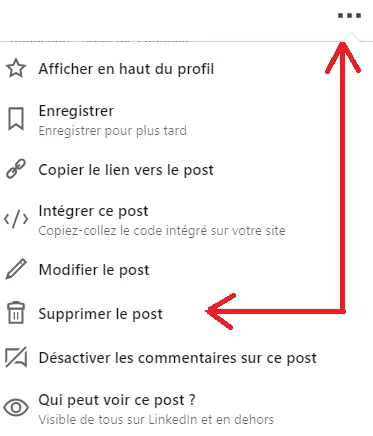 Menu options gestion post LinkedIn
