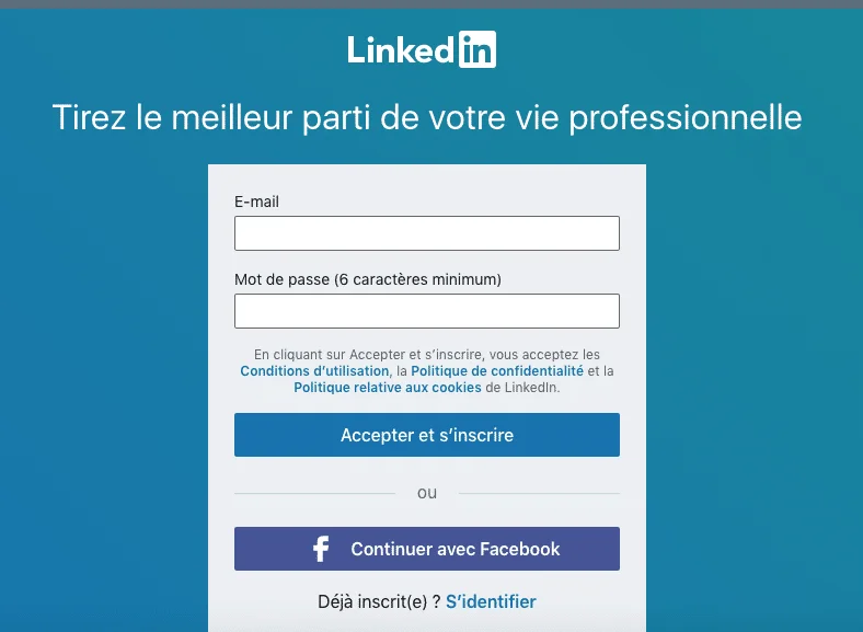 s'inscrire sur LinkedIn