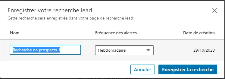 Enregistrer une recherche lead Waalaxy