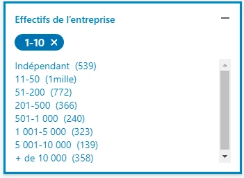 Filtre effectifs entreprise Waalaxy