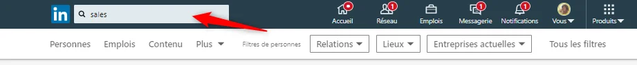 Interface LinkedIn recherche sales