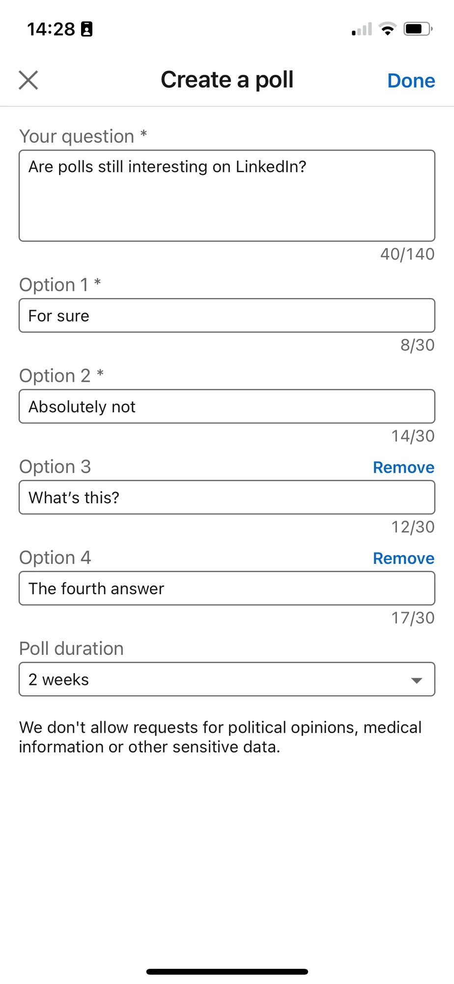 Création sondage LinkedIn poll