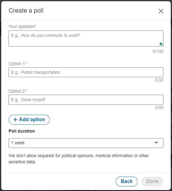 Create poll form interface