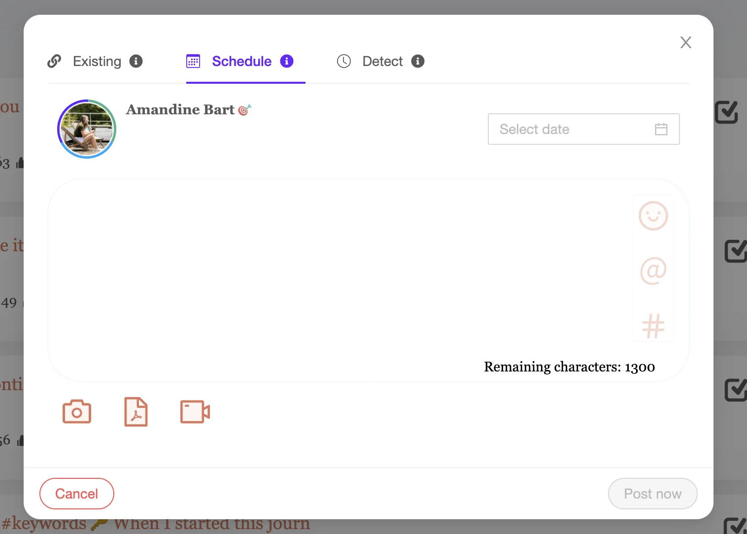 Interface de planification de posts Waalaxy
