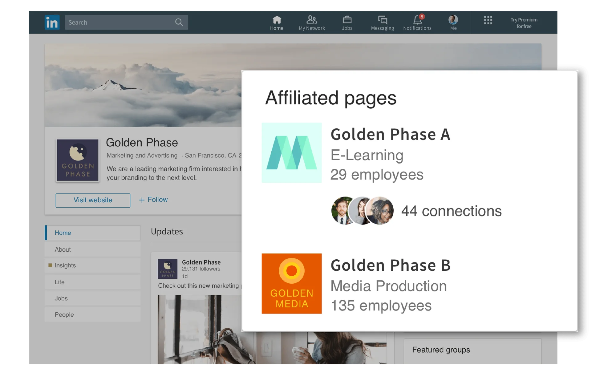 Pages affiliées LinkedIn phase dorée