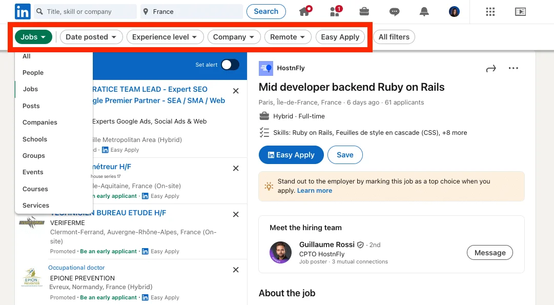 Suggerimenti per la ricerca avanzata di lavoro su LinkedIn