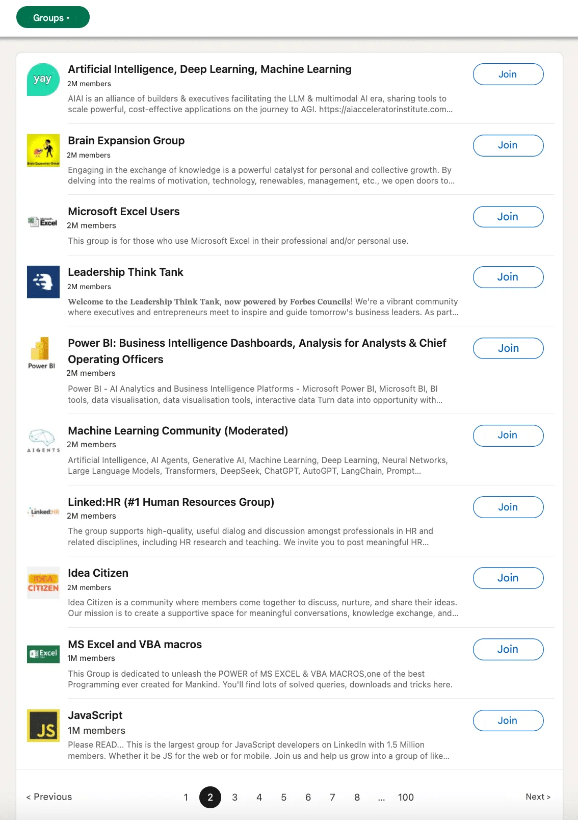 Ricerca avanzata di LinkedIn per gruppi