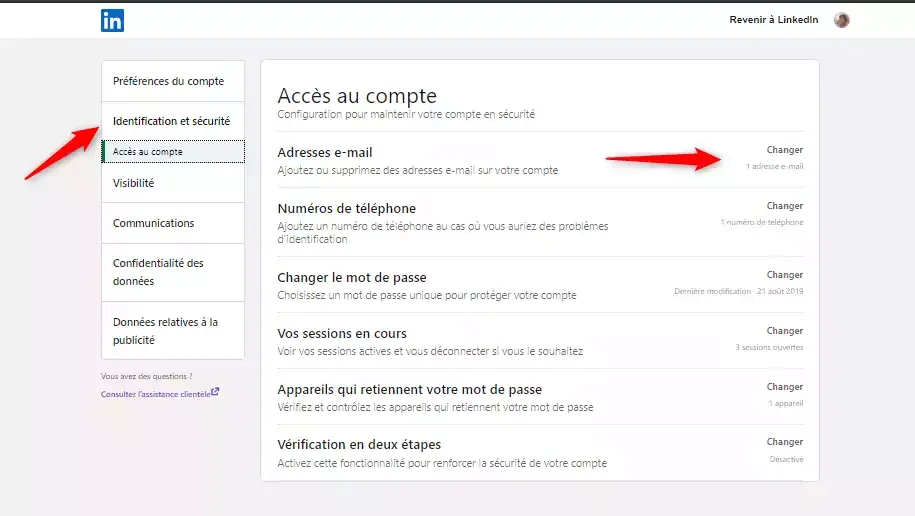 changer adresse email linkedin