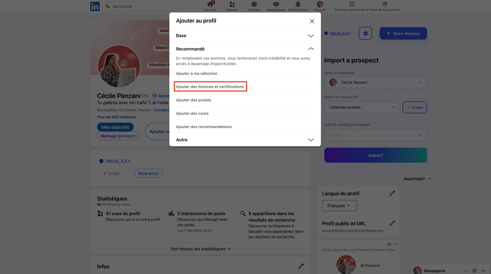 Ajouter une certification LinkedIn classique