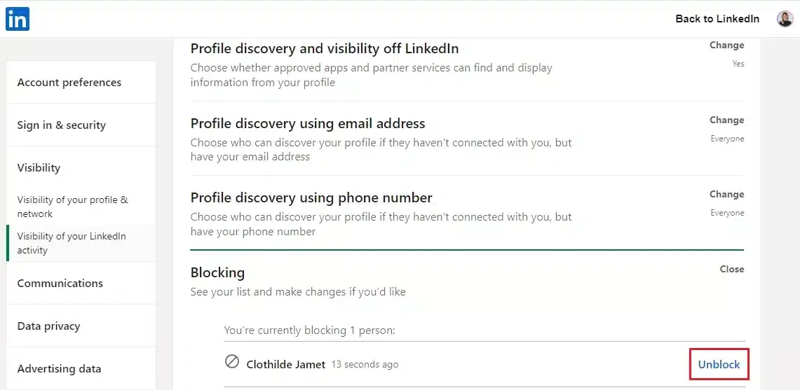 deblokkeren bij LinkedIn