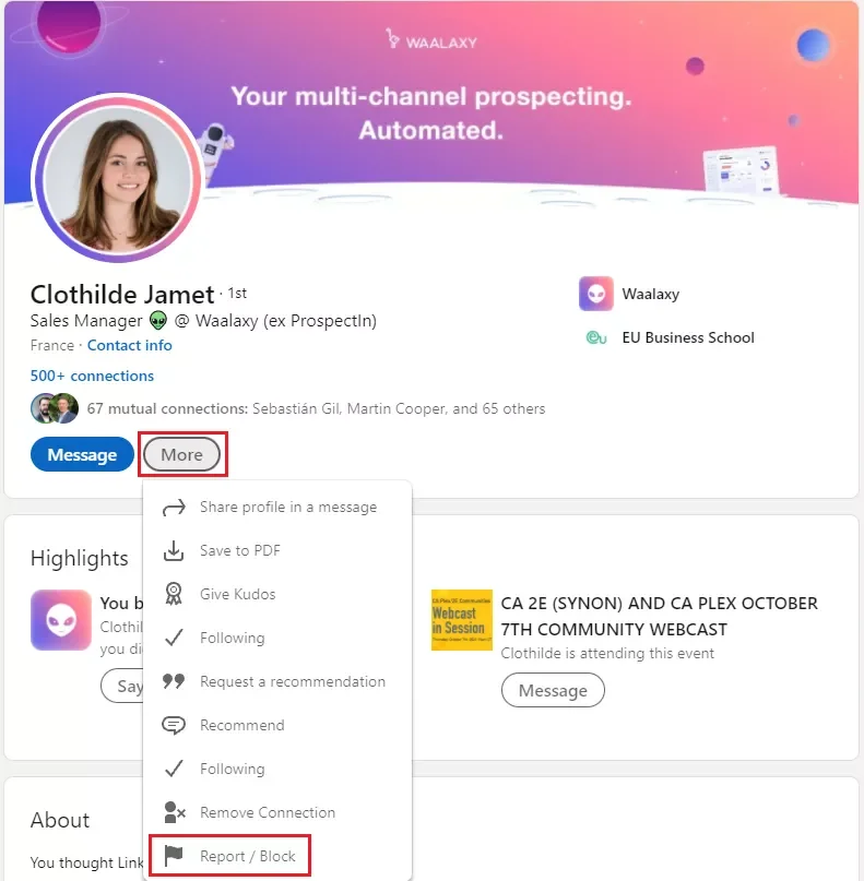 como bloquear alguem no LinkedIn