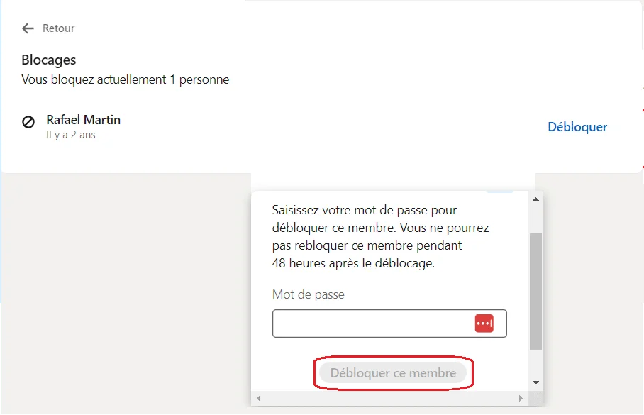 débloquer membre linkedin