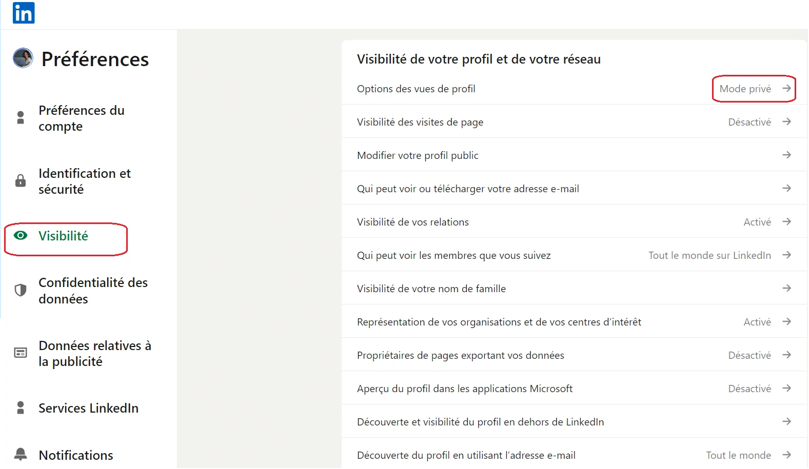 visibilité de profil LinkedIn