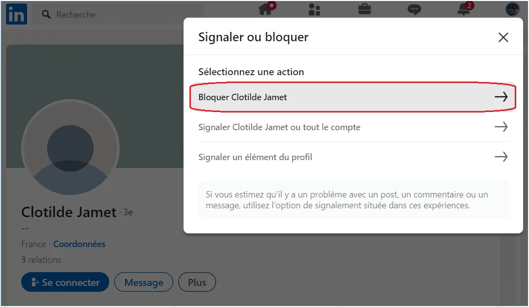 comment bloquer sur linkedin