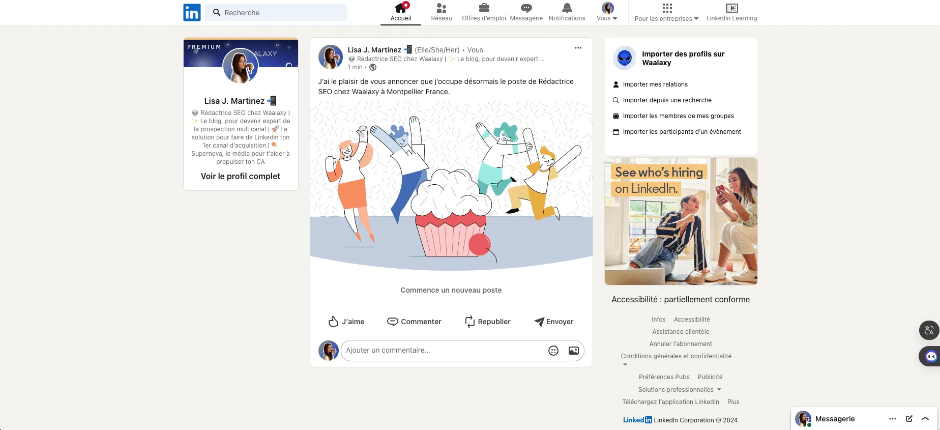 Aperçu de publication pour l'ajout d'un emploi, une expérience, une promotion sur LinkedIn.