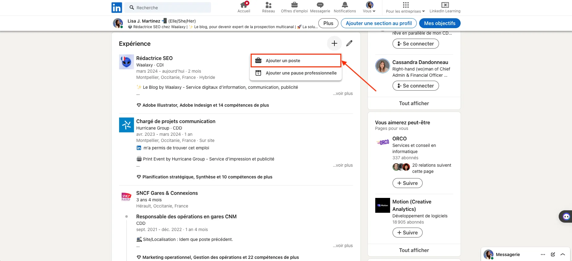 Ajout de poste et/ou promotion sur LinkedIn.