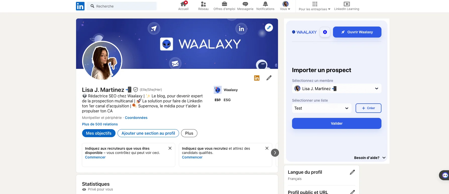 Exemple de page de profil LinkedIn.