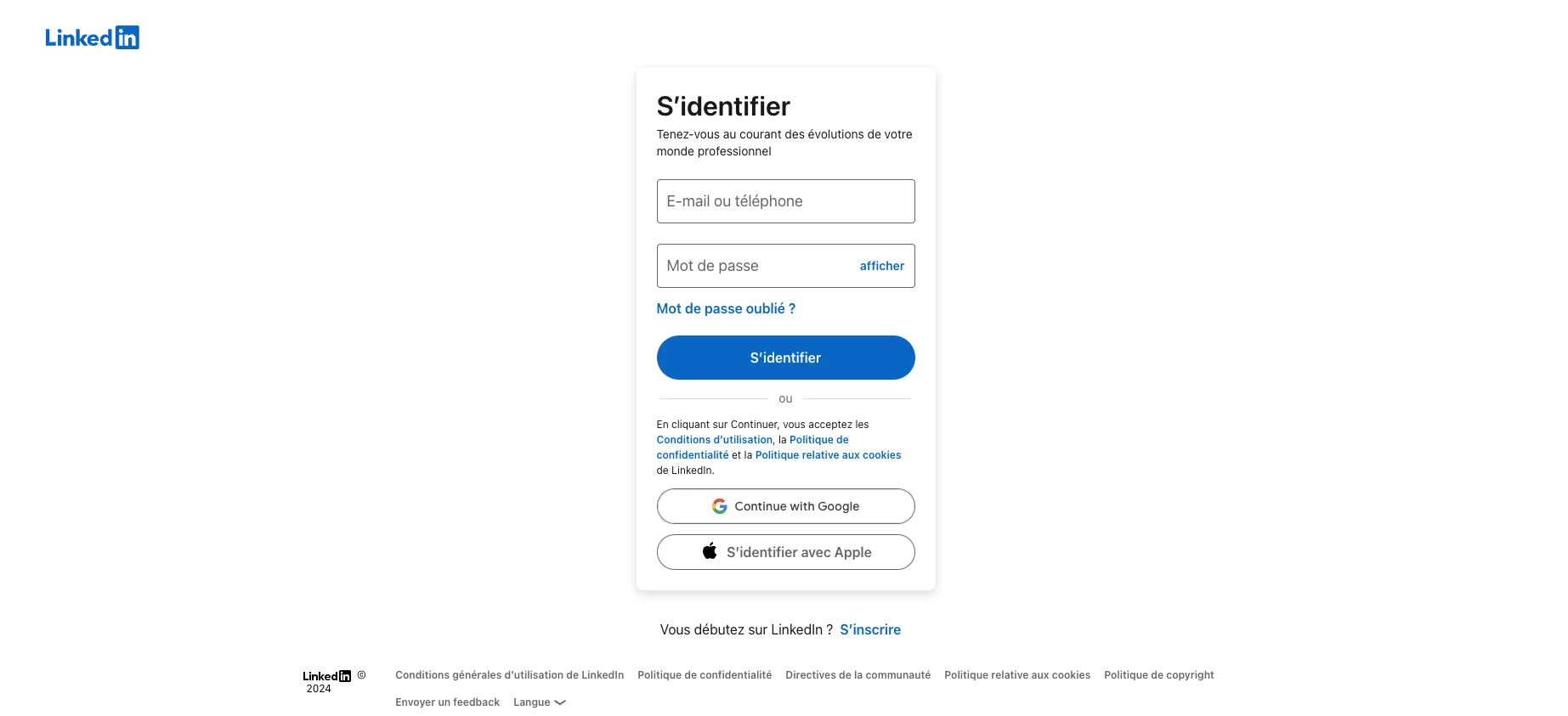 Page de connexion LinkedIn.