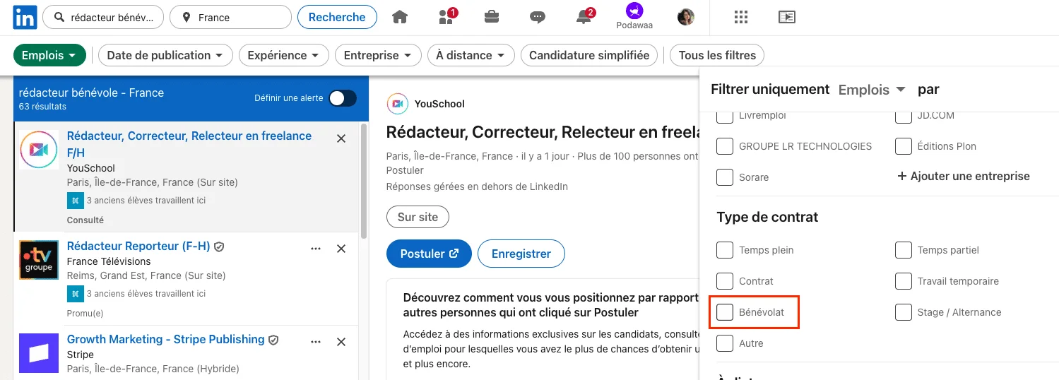 ajouter bénévolat linkedin recherche linkedin
