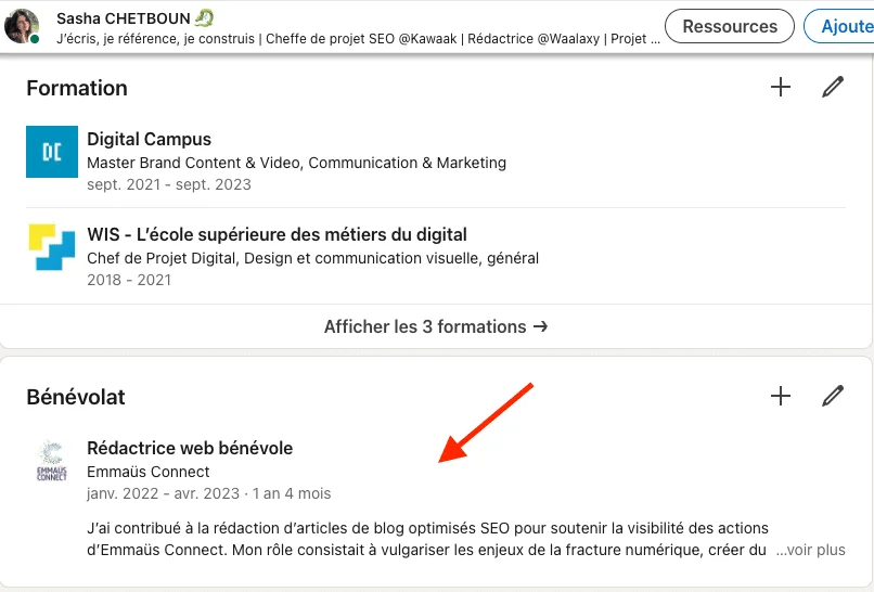 ajouter bénévolat linkedin où retrouver sur linkedin