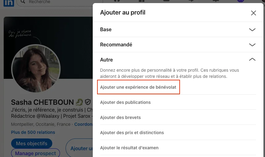 ajouter bénévolat LinkedIn tuto