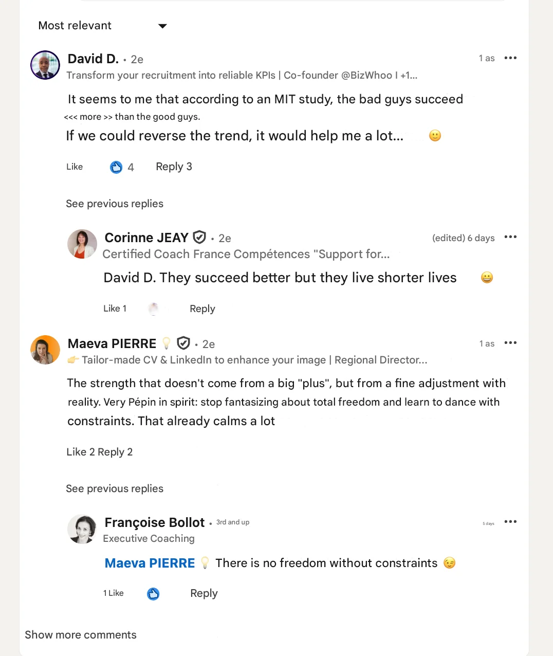 Example of a good LinkedIn comment