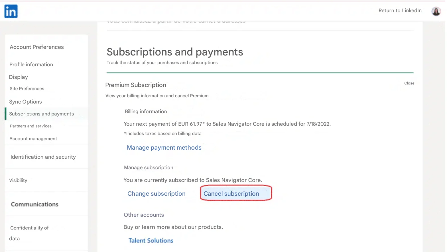 Manage your LinkedIn premium subscription