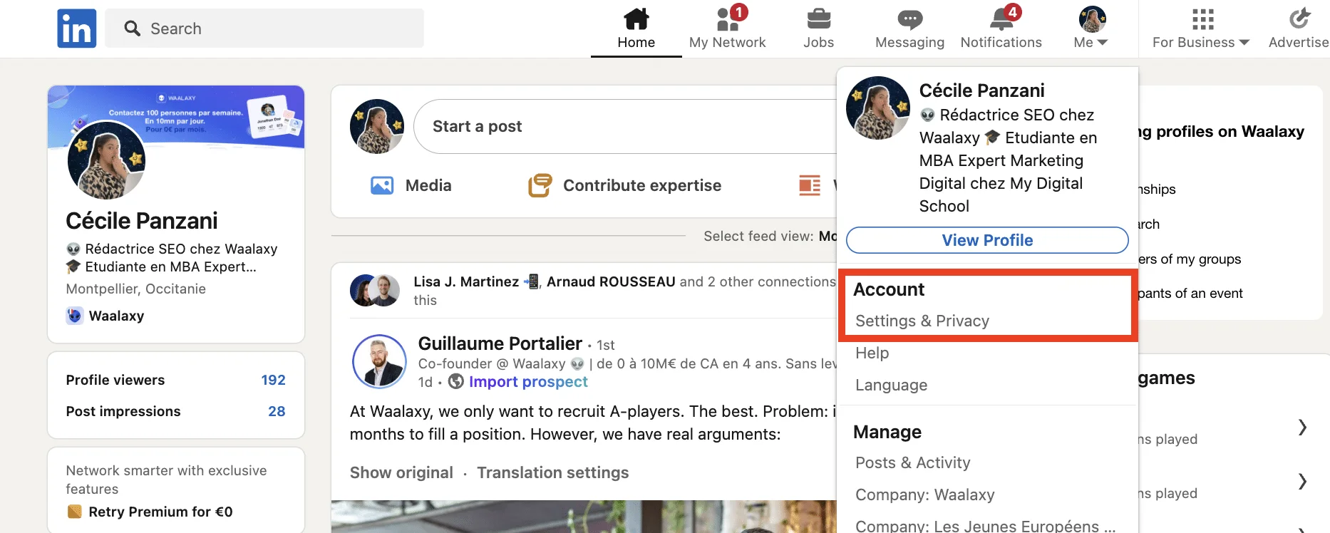 Access Settings and Privacy LinkedIn profile