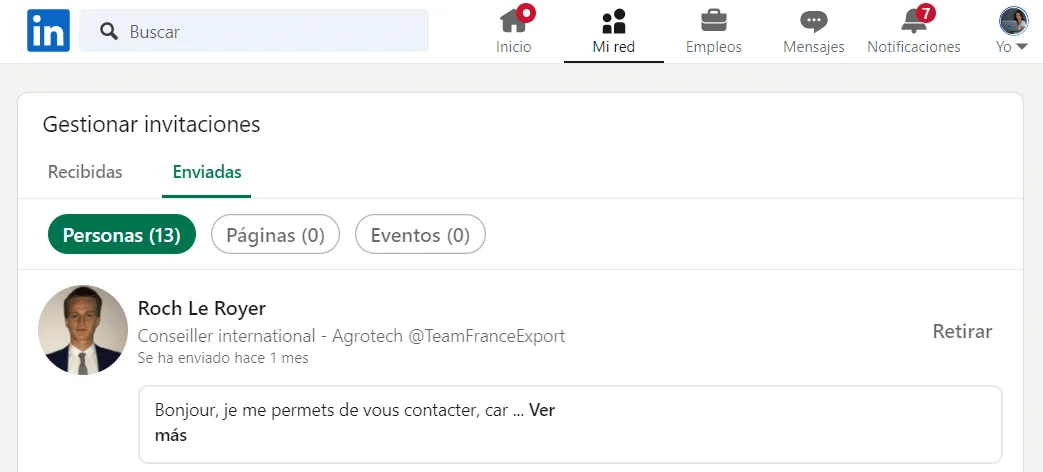 Gestion invitations envoyées LinkedIn