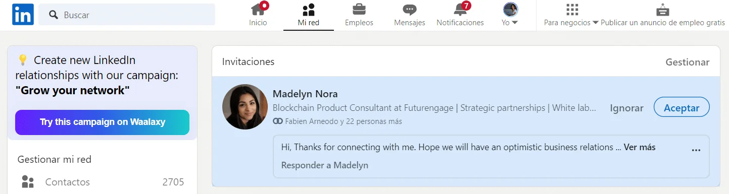 Interface LinkedIn invitations connexions Waalaxy