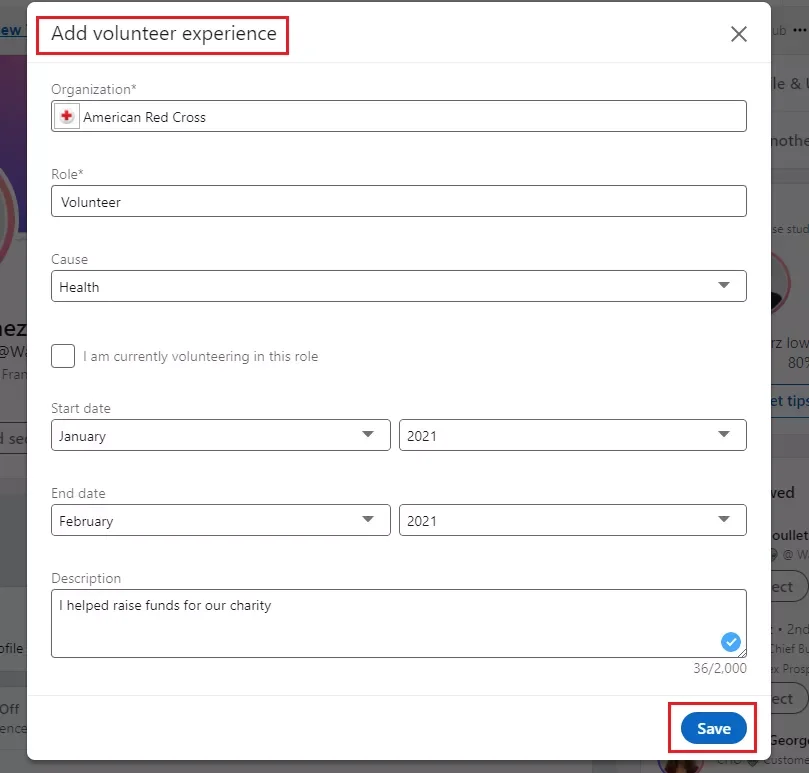 Add volunteer experience form LinkedIn