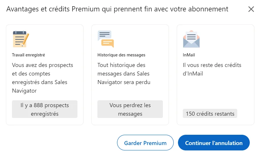 Infos fin abonnement LinkedIn premium