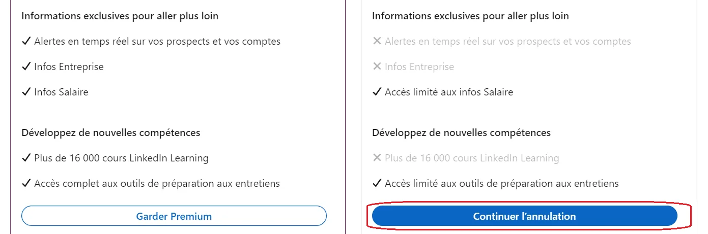 Infos fin abonnement LinkedIn premium