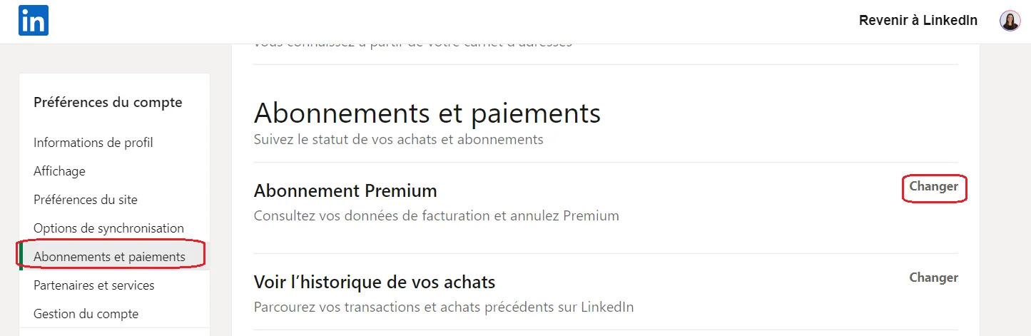Accès abonnements et paiements LinkedIn Premium