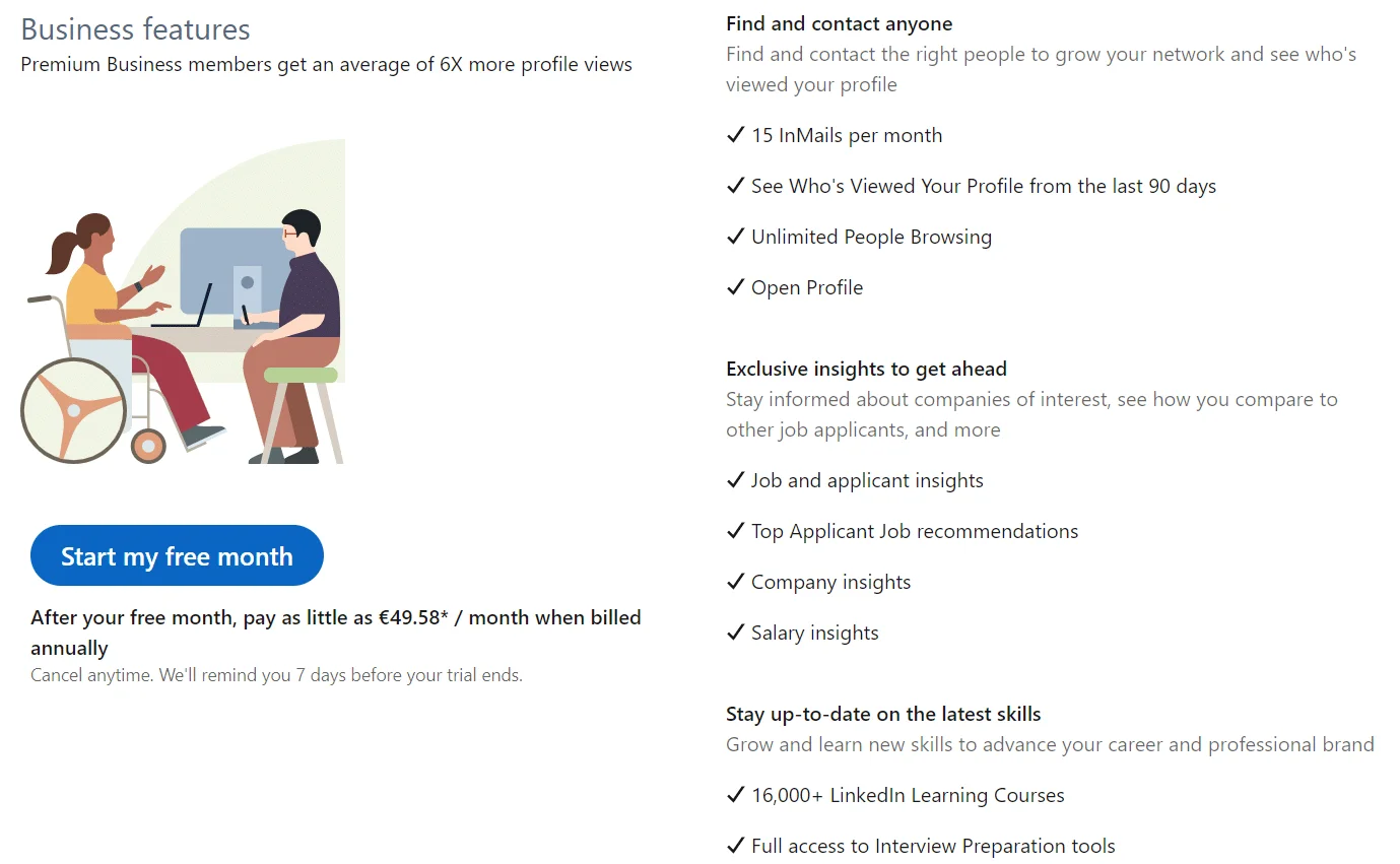 Fonctionnalités LinkedIn Premium Business