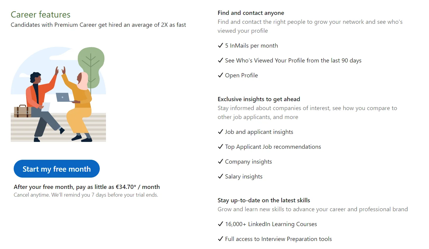 Avantages LinkedIn Premium carrière