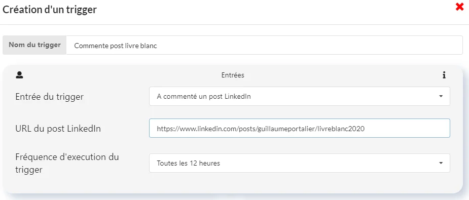 Création trigger commentaire post LinkedIn Waalaxy
