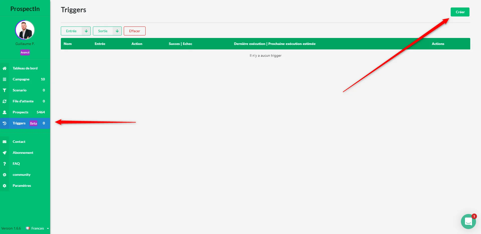 Interface triggers Waalaxy prospection