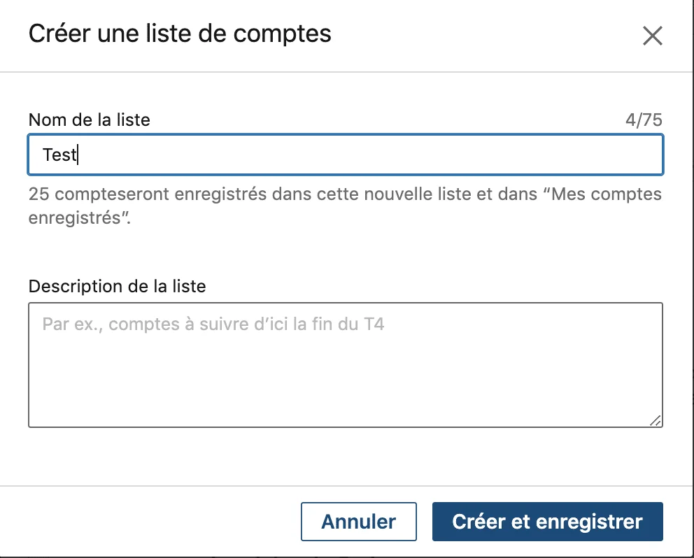 Création liste comptes Waalaxy
