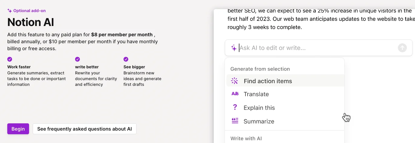 Notion AI features overview