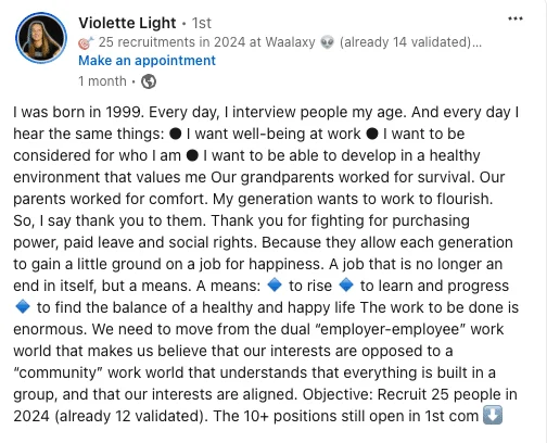 Violette Light recrutement Waalaxy 2024